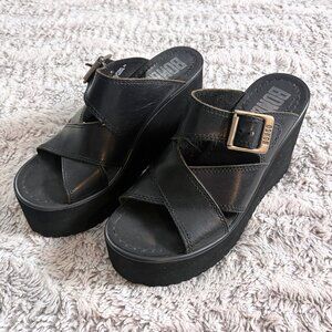 Vintage Bongo Black Leather Platform Sandals Size 8